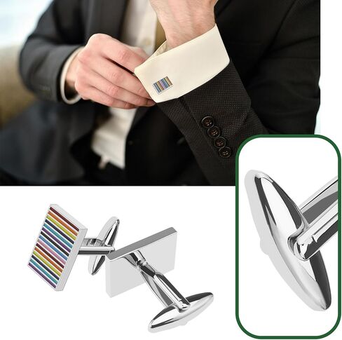 1 Pair Colourful Stripes Rectangle Cufflinks Copper Rainbow Cufflink for Business Meetings Weddings Anniversaries Birthday Parties in Saudi Arabia
