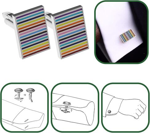 1 Pair Colourful Stripes Rectangle Cufflinks Copper Rainbow Cufflink for Business Meetings Weddings Anniversaries Birthday Parties in Saudi Arabia