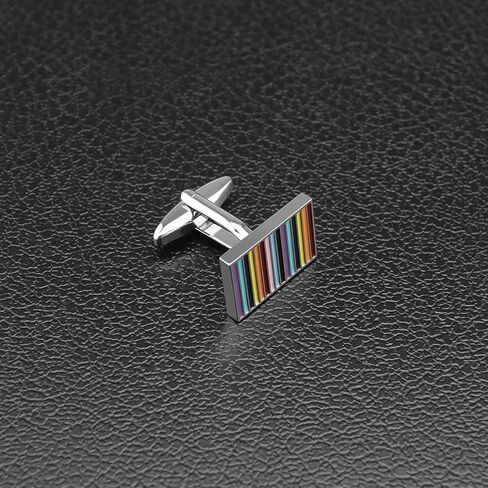 1 Pair Colourful Stripes Rectangle Cufflinks Copper Rainbow Cufflink for Business Meetings Weddings Anniversaries Birthday Parties in Saudi Arabia