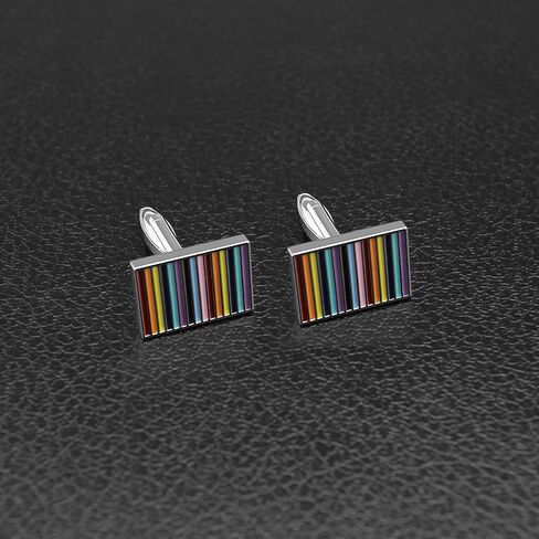 1 Pair Colourful Stripes Rectangle Cufflinks Copper Rainbow Cufflink for Business Meetings Weddings Anniversaries Birthday Parties in Saudi Arabia