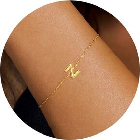 Gold Bubble Initial Chain Bracelets, 14K Gold Plated Balloon Letter Chain Bracelets Jewelry for Women Teen Girls