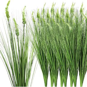 12 Pcs Fake Tall Onion Grass 27'' Artificial Grass Plant UV Resistant Greenery Shrubs Bushes Green Faux Wheat Grass for Garden Home Porch Window Office Indoor Outdoor Decorations