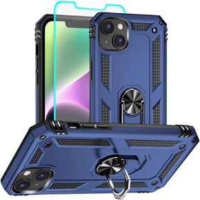 Aozuoton for iPhone 14 Case, iPhone 14 Phone Case with HD Screen Protector, [Military Grade 16ft. Drop Tested] Ring Shockproof Protective Phone Case for iPhone 14,Army Green