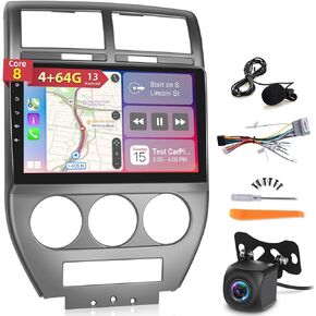 [8 Core 4G+64G] Android Car Radio for Jeep Compass Patriot 2007 2008 2009-10.1 inch Touch Screen Car Play Stereo, DSP 32 EQ Audio/IPS Screen/Carplay/Android Auto/SWC/BT 5.0/WiFi