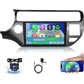 [2+64G] Android Car Radio for Kia Rio K3 2015-2018 with Wireless Carplay and Android Auto - 9 Inch Touch Screen Car Stereo - Hi-Fi/WiFi/GPS Navigation + AHD Backup Camera