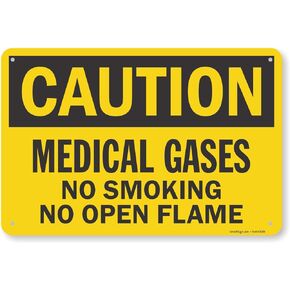 SmartSign - S-5960-AL-12x18 "Caution - Medical Gases No Smoking, Open Flame" Sign | 12" x 18" Aluminum
