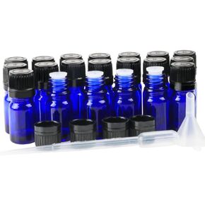 Wresty 20 Pack Glass Essential Oil Bottles 5ml Perfume Sample Bottles Glass Vials Cosmetic Containers Refillable DIY Glass Bottle With Rifice Reducer Dropper (blue)
