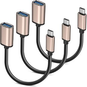 USB C to USB Adapter, Besgoods [3Pack] Thunderbolt to USB Converter, USB Female to USB C Male Cable 3.0 OTG Cord Compatible for MacBook Pro/Air,iPad Mini6,Galaxy S22 Ultra S21 20,Type C Laptop-8",Gold