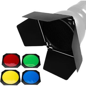 Godox BD-04 Barn Door & Honeycomb Grid Kit | Adjustable Flags | 4 Color Gel Filters | Ultimate Lighting Control | Compatible with Godox AD600, Bowens Mount LED Lights & More Flash Models