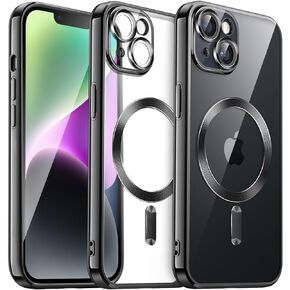 JETech Soft Clear Case for iPhone 14 Plus 6.7-Inch, Camera Lens Full Protection, Compatible with MagSafe Wireless Charging, Shockproof Electroplated TPU Phone Cover (Black)