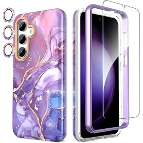Designed for Samsung Galaxy S24 Case, with Shiny Camera Cover & Screen Protector, Fade-Proof Chic Pattern, Shockproof Protective, Slim Thin Phone Case for S24, Purple River
