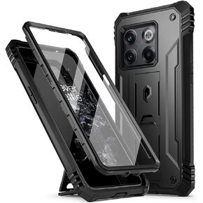 Poetic Revolution Series Designed for Oneplus 10T Case, Full-Body Rugged Dual-Layer Shockproof Protective Cover with Kickstand and Built-in-Screen Protector, Black
