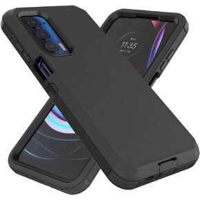 for Motorola Moto Edge 2021 Case, Moto Edge 5G UW Case, Heavy Duty Defender Case Dustproof Shockproof Protection 3 in 1 Rugged Phone Cover for Moto Edge 5G UW/Moto Edge 2021 (Black)