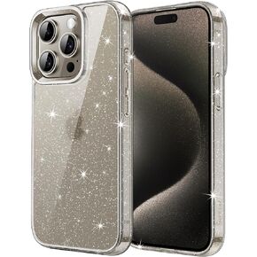JETech Glitter Case for iPhone 15 Pro 6.1-Inch, Bling Sparkle Shockproof Phone Bumper Cover, Cute Sparkly for Women and Girls (Black)