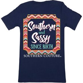 تي شيرت Southern Couture SC Classic Southern & Sassy منذ الولادة للشباب كلاسيكي مناسب - أزرق داكن in Kuwait