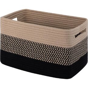 OIAHOMY Storage Basket, Storage Baskets for Shelves, Cotton Rope Baskets for Storage, Woven Basket for Toys,Towel Baskets - 14.8 * 9.8 * 8.8, Black & Brown