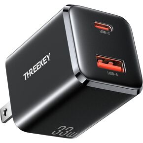 THREEKEY USB C Wall Charger,33W Dual USB Port Charger Block,Type C Charger Fast Charging Power Adapter Compatible with iPhone 15/14/13/12/X,Samsung Series,Moto,iPad,MacBook, White