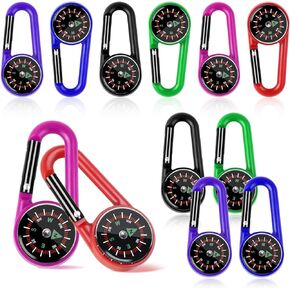 12 PCS Small Keychain Compasses, Compass Carabiners Bulk Small Pocket Magnetic Compass Keychain Survival Compass Hiking for Kids Outdoor Survival Camping Party