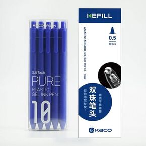Kaco Pure Retractable Gel Ink Pens Black Ink Pen with 10-Pack Blue Ink Refills 0.5mm Extra Fine Point