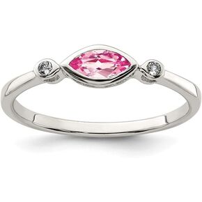 Solid 925 Sterling Silver Pink Tourmaline October Gemstone and White Topaz Engagement Ring