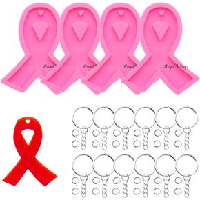Angel Wings Super Glossy Ribbon Silicone Mold Keychain Mold with Hole for Cancer Awareness Epoxy Resin Craft DIY Jewelry Making Keychain Mold