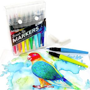 أقلام فرشاة طلاء قابلة للغسل من ArtSkills، أقلام تحديد برؤوس فرشاة خالية من الفوضى للتلوين للبالغين، أقلام فرشاة لليوميات، سجل القصاصات، الخط، أقلام فنية للرسم، الحرف اليدوية للأطفال، 16 عبوة