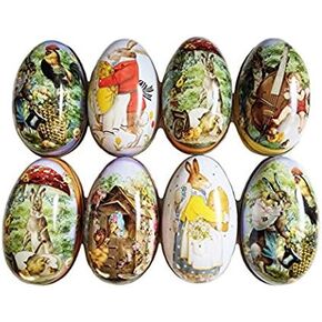 Set of 8 Pieces Painted Eggshell Style tin Box for Easter