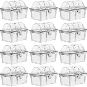 POPETPOP 12pcs Treasure Chest Candy Boxes Wedding Favor Boxes Plastic Chests Vintage Pirate Jewelry Storage Box for Wedding Valentines Day Birthday Party Favors Silver