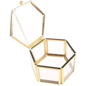 Gold Large Hexagon Glass Ring Box/Wedding Proposal Display/Geometric Ring Bearer Box/Trinket Earring Jewelry Box/Decorative Home Organizer