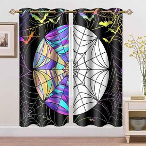 Wednesday Dorm Window Blackout Curtains Stained Glass Windows Geometric Prints Drapes Funny Bats Spider Web Room Darkening Curtain for Bedroom Living Room Dorm 2 Panel 42x63inch CLZYMS0208