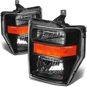 Auto Dynasty Factory Style Halogen Headlights Assembly Compatible with Ford F250 F350 F450 F550 Super Duty 2nd Gen 2008-2010, Driver and Passenger Side, Black Housing Clear Corner