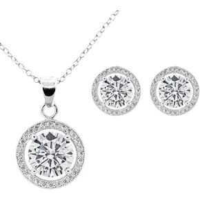 Cate & Chloe Value Bundle, Blake & Ariel - 18k White Gold Plated Halo Pendant Necklace and Crystal Stud Earrings