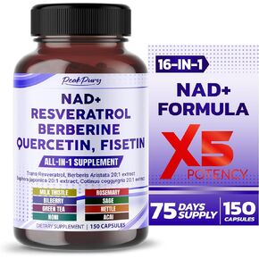 NAD+ Trans-Resveratrol 9000mg Berberine 4000mg Quercetin 1000mg Fisetin Milk Thistle 1000mg - Made in USA