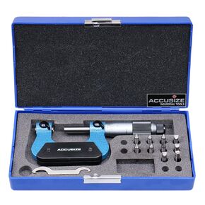 Accusize Industrial Tools 1-2'' X 0.0001'' Screw Thread Micrometer with 5 Anvil in Fitted Box, S916-C751