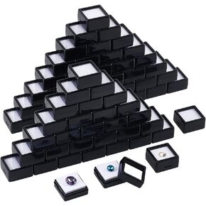 BENECREAT 70pcs Black Gemstone Display Box, Plastic Transparent Bare Stone Box Square Gem Box 1.2x0.63 Inch for Gemstone, Jewelry, Crystal Diamond Accessories Display