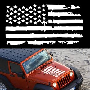 TOMALL 35 x19 INCH American Flag Distressed Decal for Auto Hood USA Flag Stripe Graphic Vinyl Waterproof Universal for All Car SUV Truck Hood Door Sides Windshield Decoration |50x90cm| (Black)