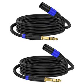كابل توصيل متوازن 1/4 بوصة TRS إلى XLR 3M Pro، XLR أنثى إلى 1/4 بوصة (6.35 مم) كابل محول صوت ستيريو ميكروفون متوازن 2 حزمة - 10 أقدام