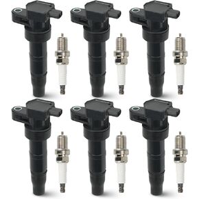 6PCS Ignition Coil Pack with 6PCS Iridium Spark Plug Compatible with Hyundai Azera Entourage Santa Fe Sonata Veracruz Kia Optima Sedona Sorento 3.3L 3.8L 3.5L V6, Replace for UF546 C1544