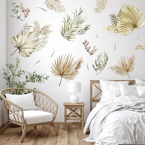 Wall Stickers Gold Palm Leaves Wall Decals Peel and Stick, Large Plants Wall Sticker Leaf Wall Decor for Living Room Bedroom Kids Room Nursery Walls Decoration