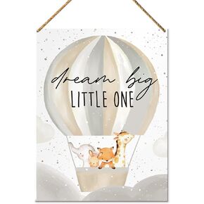 Nursery Wood Sign Decor, Dream Big Little One, Safari Baby Animal Nursery Kids Daughter Son Room Playroom Decor Inspirational Wall Art Decoration, Newborn Baby Boy Girl