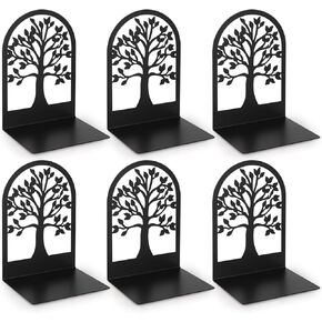 Bookends for Shelves, Book Ends Decorative for Heavy Books, Metal Book Shelf Holder for Home Office Black Book Ends -3 Pairs/ 6 PCS, Black