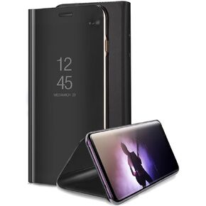 for Samsung Galaxy Note 8 Mirror Case, Plating PC Smart Clear View Window Vertical Flip Stand Cover Full Body Protective Shell with Screen Protector Kickstand for Galaxy Note 8 - Black