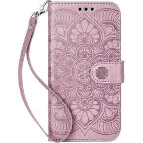iPhone 14 Pro Case with Card Holder, Embossed Mandala Pattern PU Leather Shockproof Protective Wallet Cover for iPhone 14 Pro (Gold)