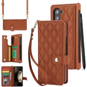 for Samsung Galaxy Z Fold 5 Wallet Case with 6 Credit Card Slots and S-Pen Slot, RFID Blocking, Adjustable Strap, Multi Card Function Premium Leather Magnetic Clasp Kickstand Cover.(Black)