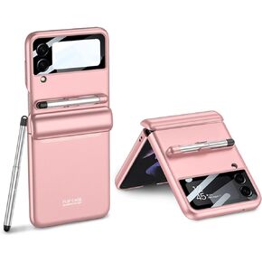 جراب COQUE لهاتف Galaxy Z Flip 3، غطاء شامل قابل للطي مفصلي مع واقي شاشة مع قلم لمس مع حامل قلم، غطاء هاتف قابل للطي لهاتف Samsung Galaxy Z Flip 3 5G-أرجواني in Saudi Arabia