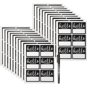 120 Pcs Hello My Name is Stickers with Black Marker Pen, Hello My Name is Name Tag Stickers for School Office Home, 2.5" x 2.85"
