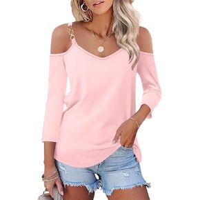 قمصان نسائية من ORANDESIGNE بأكمام 3/4 ورقبة على شكل حرف V صيفية بأكتاف باردة بلوزات أساسية للسيدات غير رسمية in Kuwait