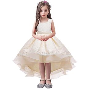 Flower Girls Wedding Tulle Lace Hi-lo Dress Princess Birthday Pageant Party Formal Communion Evening Dance Ball Gown