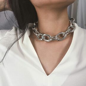 Doubnine Choker Silver Gold Curb Link Thick Chain Necklace Cool Punk Halloween Accessories Women Jewelry