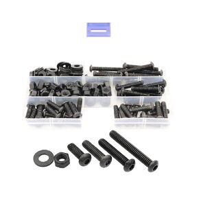 LBY 100pcs 1/4-20 × (3/4-1-3/4) Socket Head Cap Screws, 4 Sizes Hex Socket Button Head Cap Nuts Flat Washers Kit, 10.9 Grade Alloy Steel (Black)